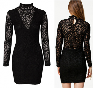 Pearl - Collared Lace Dress in Black