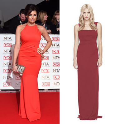 Jess Wright in a sleek red dress. Hire the Nicole Miller - Felicity Gown from Girl Meets Dress