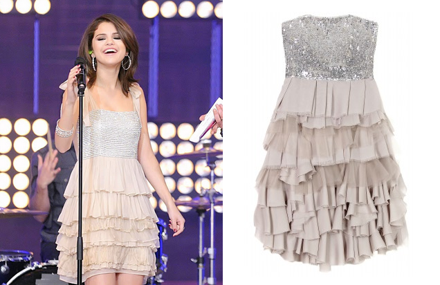 Selena Gomez performs in Alice and Olivia. The Mei Cocktail Dress is available at Girl Meets Dress!