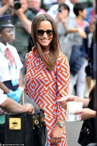 Pippa Middleton And today she showed off her sartorial style again in a red and grey geometric print dress by Tabitha Webb.