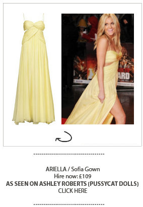 Ashley Roberts from the PussyCat Dolls wearing Ariella dress hired at Girl Meets Dress