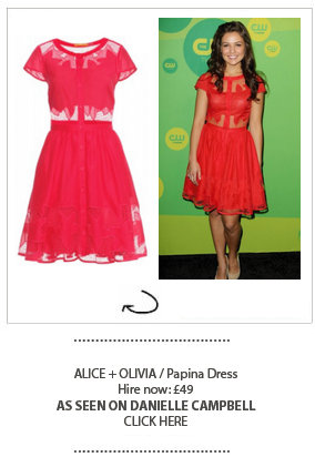 Danielle Campbell wearing Alice and Olivia dress hired at Girl Meets Dress