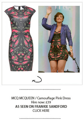Frankie Sandford wearing dress hired at Girl Meets Dress