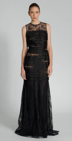 Carmen Marc Valvo Sleeveless Lace Shutter Gown 12343