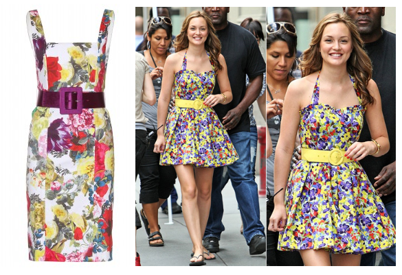 Leighton Meester in Floral Alice and Olivia. The Alice and Olivia - Natalie Belted Dress is available at Girl Meets Dress