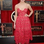 Maisie Williams in Floral Red Midi Dress